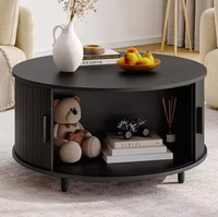 Table basse ronde moderne en bois avec porte coulissante de rangement, en noyer, pour salon, vente en gros pour appartement et hôtel