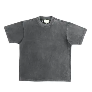 批发350GSM重量级t恤100% 棉水洗时尚款式超大酸黑t恤