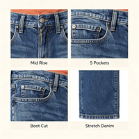 Jeans slim pour homme, denim extensible en coton, coupe bootcut, cinq poches, décontracté, confortable pour tous les jours