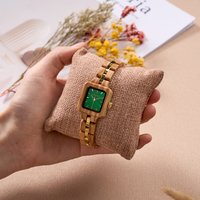 Jam Tangan Wanita Modern Bergaya, Dapat Disesuaikan, Kayu Alami Persegi, Antik, Fashion, Quartz, untuk Pergelangan Tangan Kecil