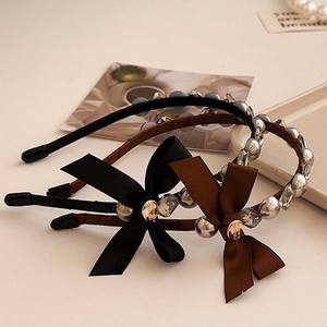 Boda novia accesorio para el cabello Hada gasa Bowknot tocado brillante mujeres borde fino Rhinestone perla diadema - Product Image 4