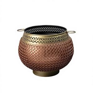 Maceta de Acero Inoxidable Hecha a Mano de Dos Tonos Cubierta con Malla de Cadena, Colgante para Interiores/Exteriores, para Decoración del Hogar - Product Image 1