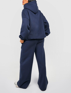 Survêtements pour femmes en coton 100% surdimensionnés à épaules tombantes, avec logo imprimé en relief personnalisé, en dentelle, 2 pièces, style jogging, pour l'hiver, vente en gros - Product Image 6