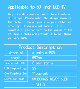 Tira de Retroiluminación LED para TV Hisense de 50 Pulgadas, 6 LED, SVH500A22-REV05-6LED-131113, LED50K20JD, LED50EC280JD, LED50K320U, 50EC280, 50K22DG - Product Image 3
