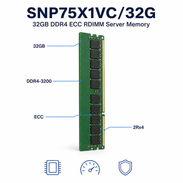 32GB 2Rx4 RDIMM DDR4 3200MHz ECC Server Memory Module Enterprise Data Center Rackmount Server