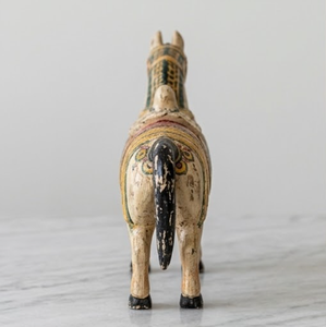CHEVAL SÉCURÉTÉ PAR LES MAINS - Figurine de cheval en bois beige peinte à la main, lot de 4, Studio Views, Indien (30 CM X 9.5 CM X 29 CM) - Product Image 5