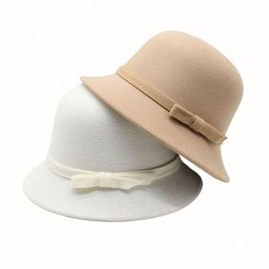 Elegant <b>White</b> <b>Bucket</b> Hat with Ribbon Bow for Women Lady Wedding Church Wholesale for Casual Party Outdoor Scenes - Product Image 4