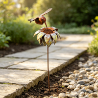 Décoration de jardin en métal décoratif, motif colibri et tournesol, effet rouillé, pour extérieur, pelouse, allée, jardin, ornement de cour