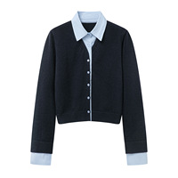 Pull en tricot à col polo style preppy pour femme, nouvelle collection automne, design color block, coupe ajustée, 2610-15a