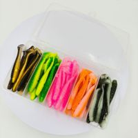 En stock, vente en gros : Ensemble de 50 leurres de pêche souples en PVC, type Coike Urchin, bioniques à queue en T, et vers souples filetés