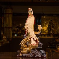Statue de Bouddha Guanyin Bodhisattva Dragon Équestre en Laiton Doré de Taïwan, Imprimée en Letterpress, pour Décoration et Culte à Domicile