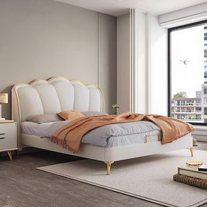 <span class=keywords><strong>Letto</strong></span> Matrimoniale King-Size con Rivestimento in Pelle Morbida, Stile Crema, Arredamento Camera da <span class=keywords><strong>Letto</strong></span>, Struttura in Legno Massello, Design Semplice - Product Image 5