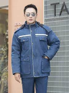 Ropa de Trabajo para <span class=keywords><strong>Soldador</strong></span>, Talla Grande, Abrigo Acolchado de Mezclilla de Algodón, Protección Laboral, Resistente al Frío, de Longitud Media, para Invierno - Product Image 3