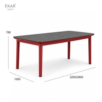 Ensemble de table à manger d'extérieur en aluminium de luxe moderne, cadre en métal bordeaux, table de jardin avec 8 chaises pour villa
