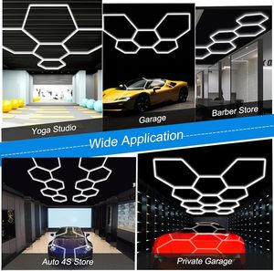 Lampe de garage hexagonale, éclairage LED en forme de nid d'abeille 110V-240V pour réparation de carrosserie automobile, éclairage d'atelier LED personnalisable - Product Image 5
