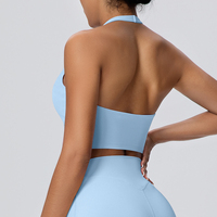 Débardeur de sport sans coutures pour femme, maintien élevé, avec coussinets de soutien-gorge amovibles, col en V, dos nu, pour le yoga - Extensible dans quatre directions