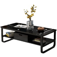 Ensemble de table basse moderne de style chinois, plateau en verre convertible, design modulaire, rangement avec tiroirs, coins arrondis, pour salon, intérieur, maison