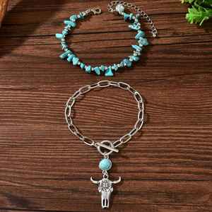 Pendientes de Mujer con Diseño Retro Europeo Americano, Cabeza de Vaca Turquesa Creativa, Estilo Vaquero Occidental, Multi-Estilo, Aleación de Moda - Product Image 4