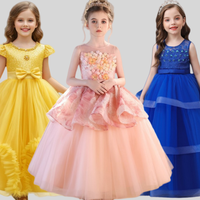 Robe de soirée princesse sans manches pour filles, robe longue en dentelle et mousseline, décoration nœud sans manches, robe de soirée formelle pour enfants