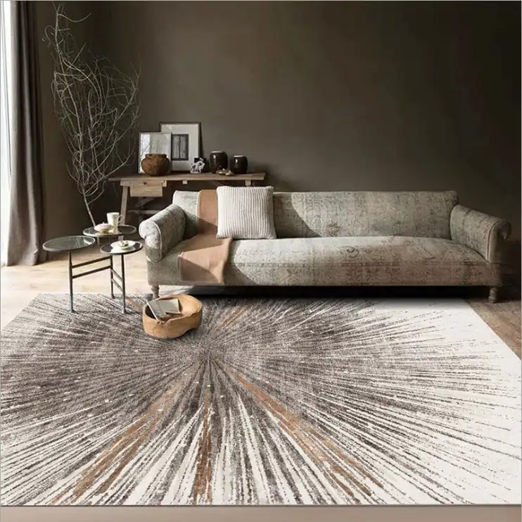 Turkey Nordic Modern Machine Made Luxury Grey and Golden Printed Living Room Home Bedroom Decorative Rugs Carpet