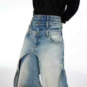 Pantalones de pierna ancha de corte holgado personalizados de fábrica <span class=keywords><strong>MZN</strong></span> con elegante diseño de agujeros tela suavizante logotipo personalizado - Product Image 2