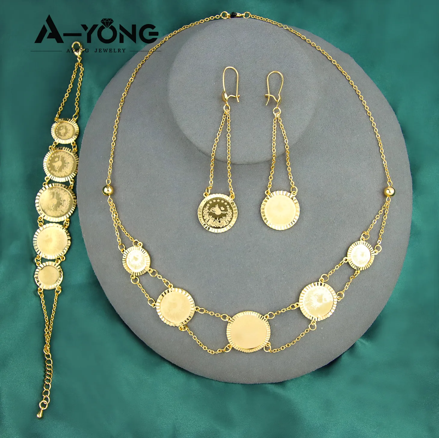 Classic Design Gold Plated Jewelry Wholesale Women's Jewelry Set Three Pieces Arabic Coin Jewelry