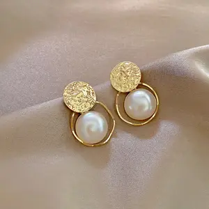 Earrings Round Gold-Plated Korean Earrings Jewelry With Round Imitation Pearl Women Earrings Jewelry