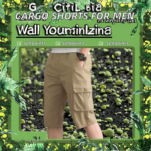 Pantalones Cortos Cargo de Verano para Hombre, Tejidos, de Cintura Media, Transpirables, Ecológicos, hasta la Rodilla, con 6 Bolsillos, Casuales, 100% Poliéster Canvas - Product Image 2