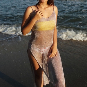 Beachwear Female Women Robe <strong>Cover</strong>-<strong>ups</strong> Long <strong>Beach</strong> Dress Sexy Sheer Net <strong>Mesh</strong> Knitted Glitter Tunic <strong>Beach</strong> <strong>Cover</strong> <strong>up</strong> - Product Image 2