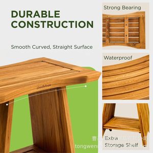GreenTeak Solid Wood Shower <b>Stool</b> Waterproof Curved <b>Bathroom</b> Chair Outdoor Spa Bench Durable Construction - Product Image 1