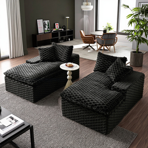 Divano Modulare Convertibile Quadrato con Chaise Longue Doppia in Velluto a Coste Nero con Schiuma Memory - Product Image 1