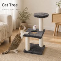 Tour à chat à deux niveaux avec poteaux à gratter en corde de sisal et plateforme en peluche, jouet souris suspendu pour chats d'intérieur - Emballage carton OEM/ODM