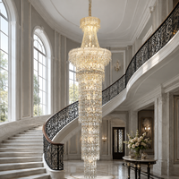 Lustre cascade de luxe en verre texturé effet glace 800*H2900 avec éclairage LED dimmable pour escaliers, halls d'hôtel et salles à manger