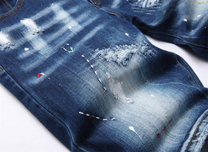 Quần short nam denim stonewashed co giãn thẳng thêu vá vỡ Giữa eo tiện ích quần hip hop đường phố cao đinh tán - Product Image 4