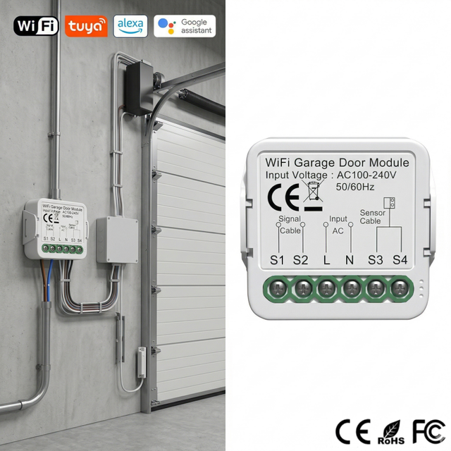 WiFi Smart Life Automation Relay Garage Door Opener Control Module with PC ABS Materials for Industrial Sectional Overhead Doors