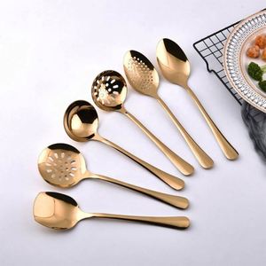 Custom Golden Color Stainless Steel Kitchenware <b>Tool</b> Sets 9PCS Silver Spoon Ladle Spatula Strainer Set Tableware Set - Product Image 4
