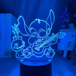 Stitch โคมไฟตั้งโต๊ะอะนิเมะอุปกรณ์ต่อพ่วงของขวัญการ์ตูนรีโมทคอนโทรล Touch 3D โคมไฟกลางคืนขนาดเล็ก