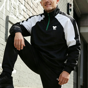 Men's Sporty Raglan Sleeve Quarter Zip Pullover Contrast Color <b>Stand</b> Collar Custom <b>Screen</b> Print Logo 100 Polyester T Shirt - Product Image 3