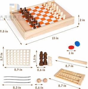 ألعاب خشبية محمولة 5 في 1 ألعاب الشطرنج لعبة الداما سريعة حبال هوك إغلاق مربع تيك تاك تو ألعاب للأطفال اللعب السفر - Product Image 3