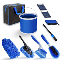 Kit de nettoyage de voiture 10 pièces avec sac de rangement 9L ensemble de brosses de détail de seau pliable brosse de roue à manche court