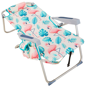 Chaise de plage flamant rose blanc argenté, tube en aluminium, tissu Oxford - Product Image 5