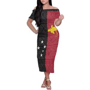 Robe midi à épaules dénudées avec imprimé <span class=keywords><strong>tatouage</strong></span> tribal <span class=keywords><strong>polynésien</strong></span> et motif oiseau de paradis de Papouasie-Nouvelle-Guinée, robe moulante pour <span class=keywords><strong>femme</strong></span> - Product Image 3