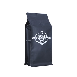 Tas kemasan biji kopi PE dasar persegi hitam 12oz 250g 500g kustom cetak dengan katup dan ritsleting - Product Image 1