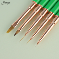 Pinceau professionnel de luxe pour nail art, double tête ovale et plate, poils en nylon/Kolinsky, manche métallique vert, pour gel UV