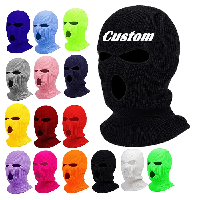 Custom Embroidery Ski Mask 3 Hole Balaclava Helmet Face Cover Balaclava Winter Hat Knitted Acrylic Crochet Three Holes Balaclava