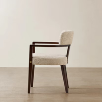 Chaise de salle à manger en tissu tissé beige au design moderne, entièrement rembourrée, avec pieds en bois brun, fauteuil
