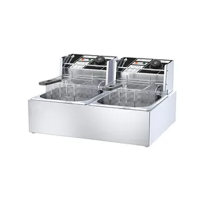 Fritadeira elétrica comercial de aço inoxidável 6L + 6L para restaurante ocidental, cesto duplo de longo prazo, tanque duplo