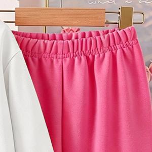 Grazioso Completo per Bambine: <span class=keywords><strong>Felpa</strong></span> <span class=keywords><strong>Bianca</strong></span> e Pantaloni Rosa con Elastico in Vita, Set di Abbigliamento Casual alla Moda per Bambini - Product Image 3