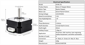 มอเตอร์สเต็ปเปอร์ 42 ตัว ขนาด 23 มม. แบบบางพิเศษ "Pancake" มอเตอร์ <span class=keywords><strong>NEMA</strong></span> <span class=keywords><strong>17</strong></span> สำหรับเครื่องพิมพ์ 3 มิติ/เครื่องอัดรีด 1.8 ° มอเตอร์ควบคุมมุมแบบละเอียด - Product Image 6