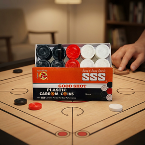 Disques de carrom ronds en plastique noir, rouge et blanc JR MS INDUSTRIES Jr-ind-c25 pour jeu de carrom de table en intérieur - Product Image 2